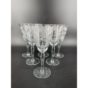 6 - Morgantown Crystal MAYFAIR Stem ETCHED Art Deco Water Wine Drinking Glass